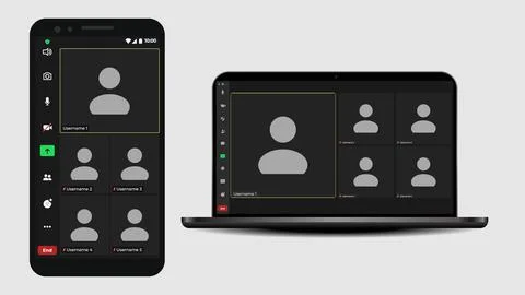 Video conferencing user interface. Video calls window overlay. Video call screen Stock Illustration