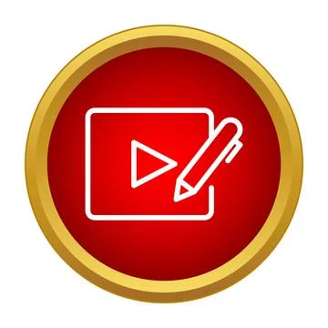 Video content editing concept icon on red button Stockillustratie