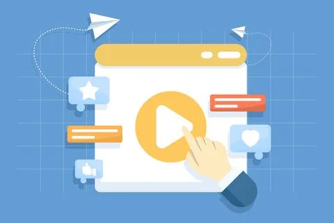 Video content marketing concept with a user pressing the play button Stock Illustration