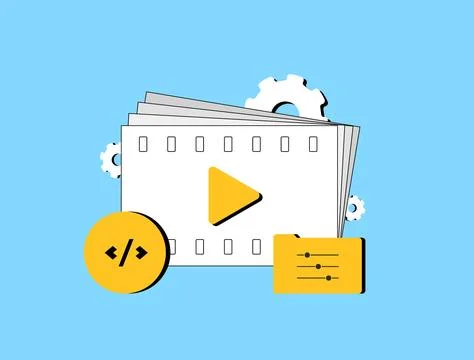 Video content, multimedia platform and video player development with settings Stock Illustration