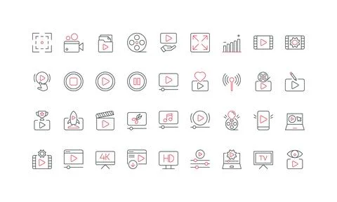 Video content production and presentation, online social media display line icon Stock Illustration