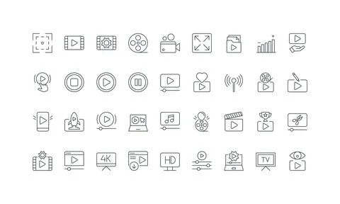 Video content production and presentation, online social media display line icon Stock Illustration