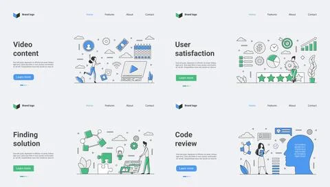 Video Content, User Satisfaction, Solution Finding Code Review Website Template 스톡 일러스트