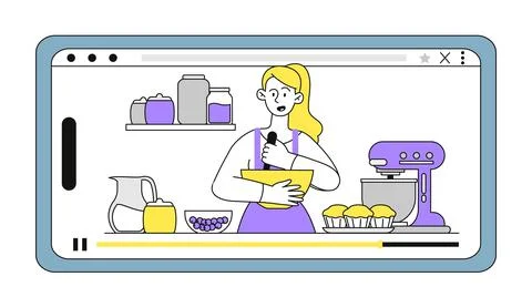 Video cooking lesson vector linear Illustrazione stock