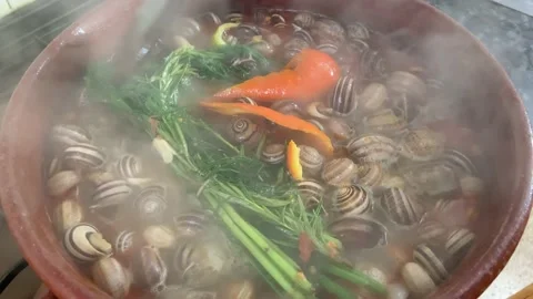 A video of Cooking snails Mediterranean style at home, with fennel and rosema Stock Footage 133464775