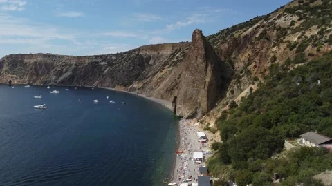 Video from the copter of Jasper Beach in the cliffs of Cape Fiolent. Stock-Footage 167359965