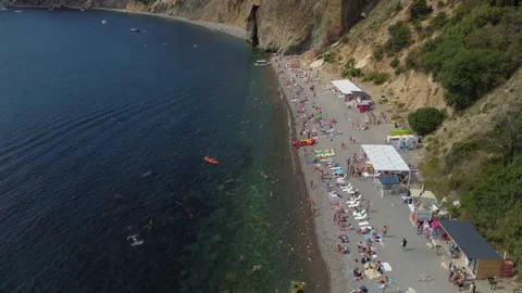 Video from the copter of Jasper Beach in the cliffs of Cape Fiolent. Stock-Footage 167360402