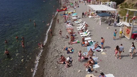 Video from the copter of Jasper Beach in the cliffs of Cape Fiolent. Stock-Footage 167361590