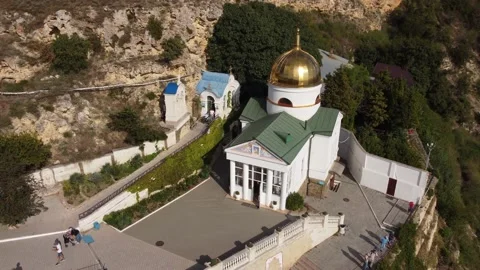 Video from the copter of the St. George Monastery in the rocks of Cape Fiolent. Stock-Footage 167360683