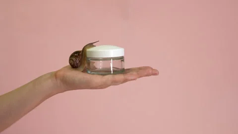 Video. Cosmetic bottle with snail on it in hand. Spa, naturale, luxury, Stock Footage 342396251