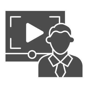 Video courses man solid icon. Online webinar lecturer and play button symbol Ilustración de archivo