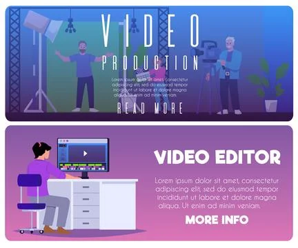 Video creation and editing, set of vector banners with place for text. Stock Illustration