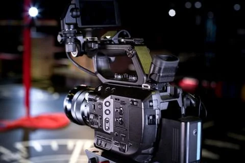 Video creation process backstage concept. before recording a video blog. angle Stock Photos