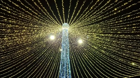 Video with decorative lights in Baia Mare city, Romania. Colored lights. 4K Stock Footage 285255680