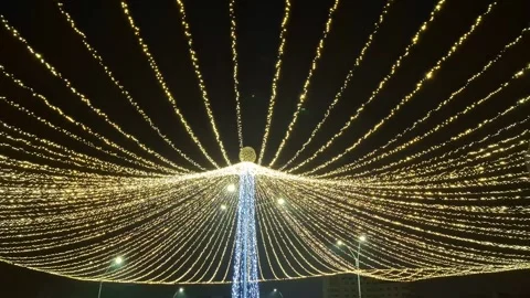 Video with decorative lights in Baia Mare city, Romania. Colored lights. 4K Stock Footage 295220097