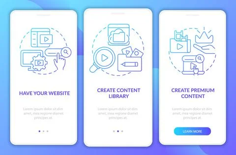 Video on demand blue gradient onboarding mobile app screen Ilustração Stock