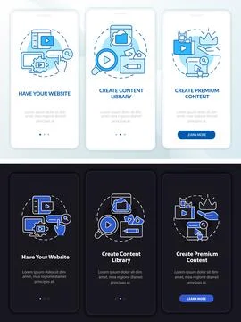 Video on demand night, day mode onboarding mobile app screen Ilustración de archivo