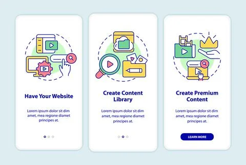 Video on demand onboarding mobile app screen Ilustración de archivo