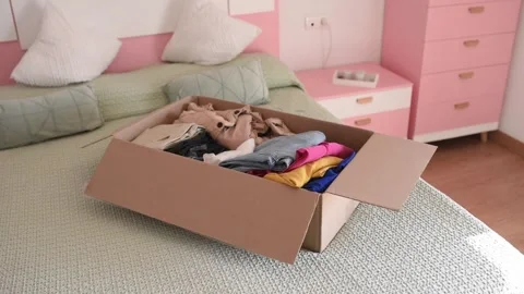 Video demonstrates process of packing things or unpacking after moving. Stock Footage 337469874