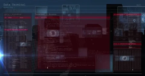 The video depicts computer data processing and programming code running on Stock Footage 327784445