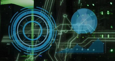 The video depicts a round scanner moving over a computer circuit board, Stock Footage 327714450