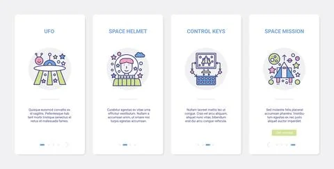 Video digital game, space line mission UI, UX onboarding mobile app page screen Stock Illustration