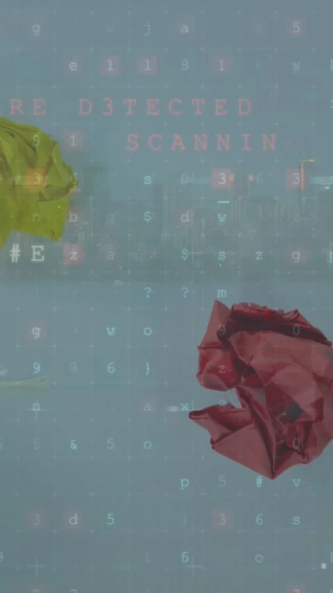 Video displays color-changing crumbled paper in data processing. 動画素材 344669114