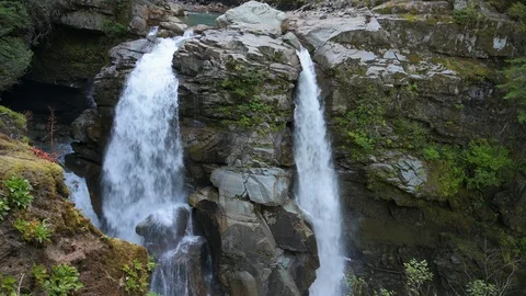 Video of Double Waterfall Pouring down Cliff Stock Footage 123318839