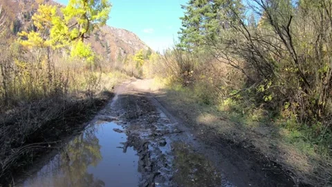 Video of driving along muddy mountain road along Altai river Kumir in Autumn. Stock Footage 188014656