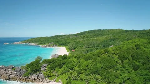 Video from drone beach Grand Anse Seychelles Stock Footage 155403645