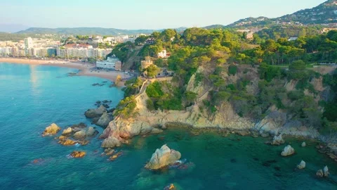 Video from drone to lloret de mar city and beach.costa brava, spain Stock Footage 313757342
