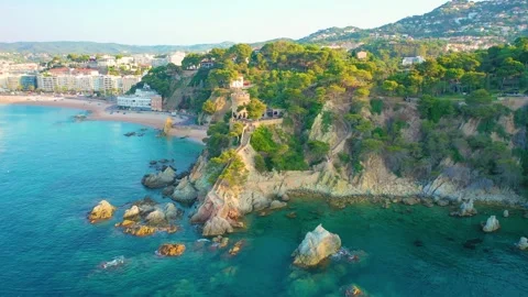 Video from drone to lloret de mar city and beach.costa brava, spain Stock Footage 313757345