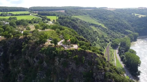 Video from a drone moving away from a cliff on the Rhine in Germany. Stock Footage 157769183