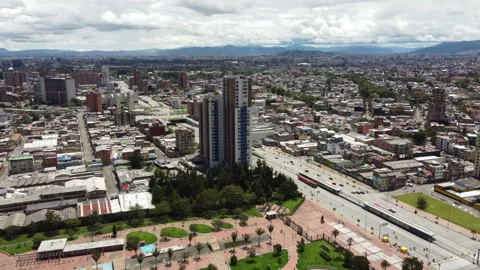 Video with drone recorded in 4K with a view of El Renacimiento park in Bogota Stock Footage 247814733
