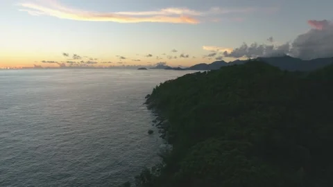 Video from Drone in the Seychelles at sunset over the ocean. Stock Footage 155404063