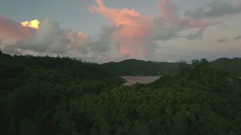 Video from Drone in the Seychelles at sunset over the ocean. Stock Footage 155404574