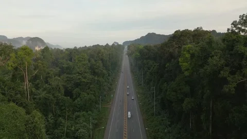 A video from a drone slowly flying from a long straight road with cars moving Stock Footage 259645048