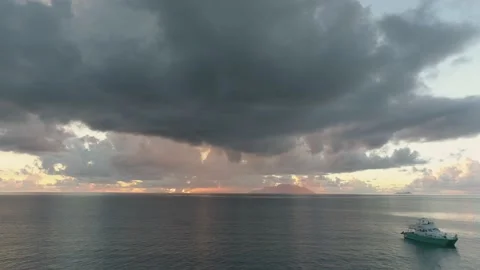 Video from a drone at sunset in the ocean, Seychelles. Stock Footage 155334360