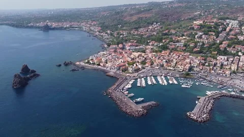 Video drone view from above of Acitrezza in the Ionian coast in Sicily Stock Footage 146802118
