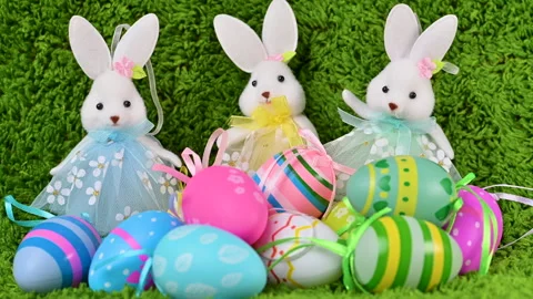 Video of Easter eggs with a bunny Stock Footage 318908064