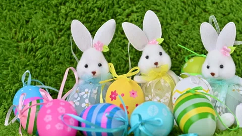 Video of Easter eggs with a bunny Stock Footage 318908254