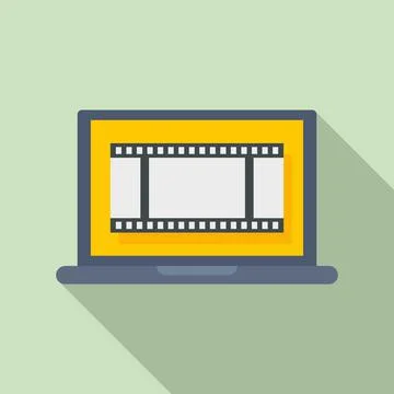 Video edit laptop icon, flat style Stock Illustration