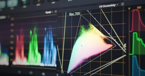 Video Editing Color Correction Program Interface on Computer Monitor. Post Stock Footage 234992529
