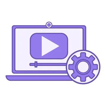 Video Editing Color Icon. Vector Icon of Laptop, Video Player, and Gear. Vi.. Illustrazione stock
