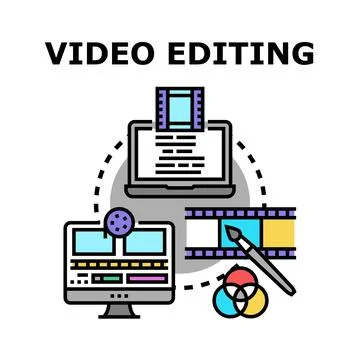 Video editing creative process with digital technology workflow 库存插图