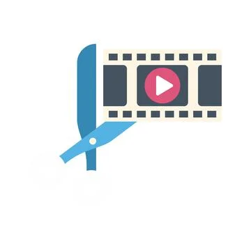 Video editing cutting strip with play button icon Stock Illustration