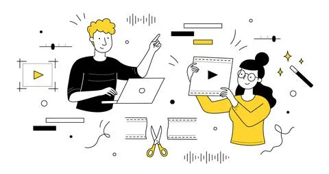 Video editing doodle concept, animation montage Stock Illustration