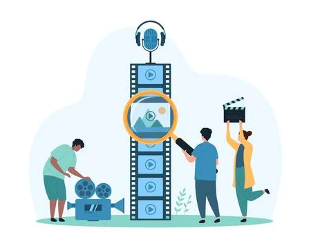 Video editing with editor software or mobile application, multimedia content 스톡 일러스트