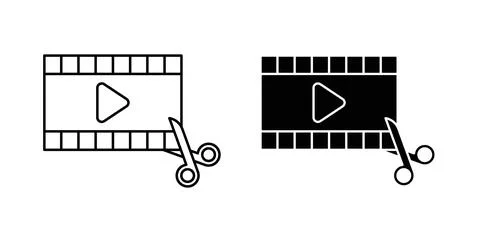 Video editing icon in black and white. vector icon pack for websites Stock Illustration