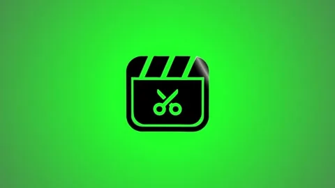 Video editing icon clapperboard with scissors symbol motion graphic on gree.. Stock-Footage 346490985